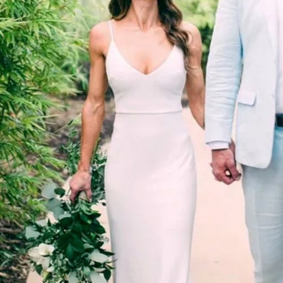 Lulu's Infinite Glory Classic White Maxi Dress V-Neck Simple Wedding Gown - Picture 4 of 6